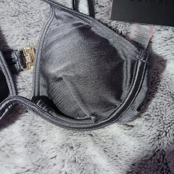 South Beach Women's High Shine Monowire Bikini Top Grey NWT SZ 4 - Picture 2 of 6